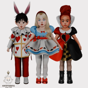 Trois personnages Sims 4 inspirés du jeu Alice au pays des merveilles