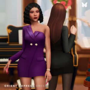 Robe Orient Express pour Sims 4, style élégant violet