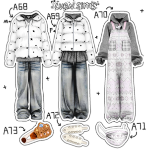 Ensemble Sims 4 hiver avec accessoires assortis, vêtements A68 à A73