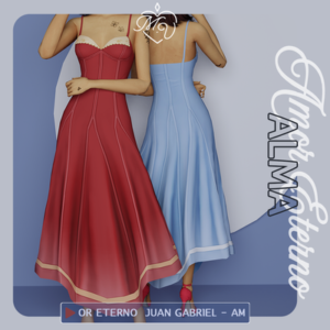 Robe longue style années 50, rouge et bleue, jeu *Les Sims 4* - Alma Materne.