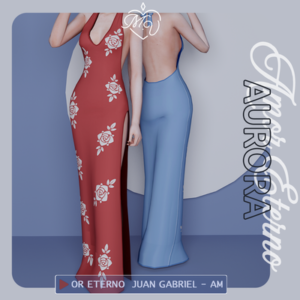 Robe longue floral rouge et bleu pour Sims 4, style élégant.
