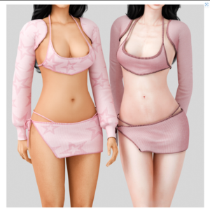 Deux avatars du jeu *Les Sims 4* en tenues roses