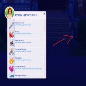 Sélection de rôles de service dans *Les Sims 4* avec icônes.