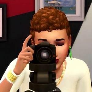 Personnage des Sims 4 prenant une photo avec un appareil