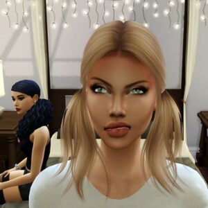 Jeu vidéo Les Sims 4, salon avec personnages virtuels