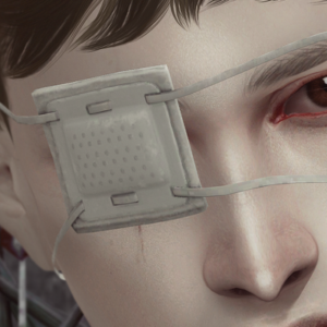 Casque futuriste de jeu *Les Sims 4* avec interface visuelle