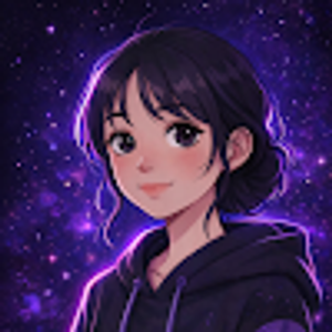 Illustration d'un personnage féminin des Sims 4 sur fond étoilé violet