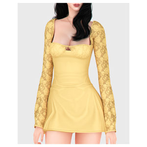 Robe jaune à manches dentelle pour Sims 4