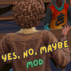 Personnage des Sims 4 indécis avec texte 'oui, non, peut-être mod'
