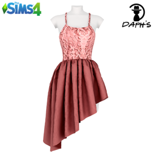 Robe à volants asymétrique rose et bordeaux pour Sims 4