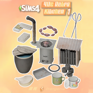 Kitchène rétro des Sims 4 avec ustensiles vintage