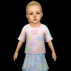 Enfant virtuelle Sims 4 en tenue pastel à motifs floraux