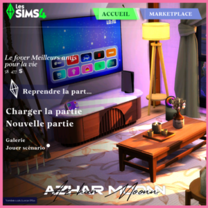 Capture d’écran jeu Les Sims 4 : menu accueil avec options de partie.