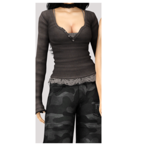 Personnage Sims 4 en haut noir, pantalon camouflage