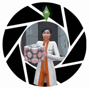 Personnage de Sims 4 avec un ordinateur portable dans un laboratoire