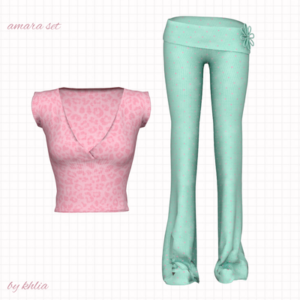 Ensemble Sims 4 : haut rose à motifs et leggings turquoise