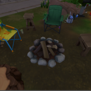 Camping dans *Les Sims 4* avec feu de camp et sièges