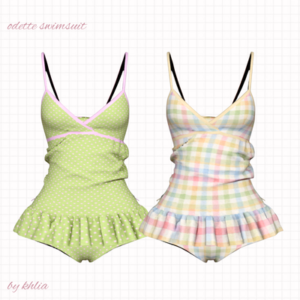 Combinaison de bain Odette pour *Les Sims 4* : motifs polka et carreaux pastel