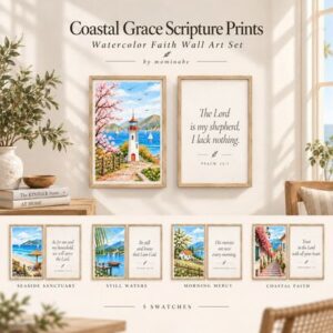 Ensemble d'art mural aquarelle foi côtière, 5 motifs bibliques pour *Les Sims 4*