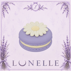 Macaron violet avec fleur jaune, thème *Lonelle* pour *Les Sims 4*