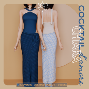 Robe cocktail et jupe longue pour Sims 4, styles bleu et bleu pâle.