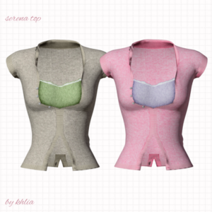 Hauts 'serena top' vert et rose pour *Les Sims 4* avec soutien-gorge intégré