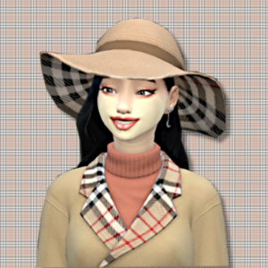 Femme dans Sims 4 avec chapeau et écharpe plaid