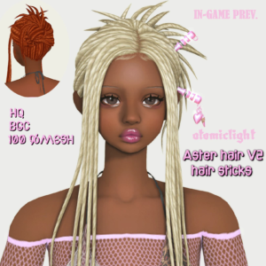 Coiffure style 'Aster' pour avatar féminin dans *Les Sims 4* avec accessoires