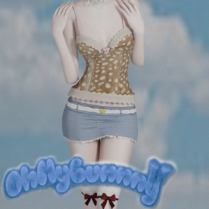 Personnage Sims 4 en corset et jupe, sur patins à roulettes bleus