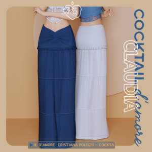 Robe longue cocktail à deux couleurs pour Sims 4, bleu et blanc.