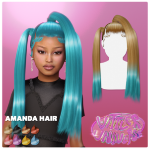 Perruque turquoise 'Amanda Hair' pour *Les Sims 4* avec option ombré.