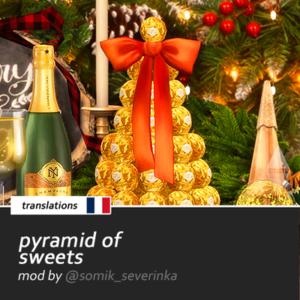 Pyramide de chocolats dorés et champagne pour Noël dans *Les Sims 4*