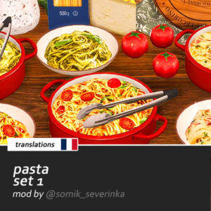 Ensemble de pâtes pour Sims 4 avec plats cuisinés et ingrédients