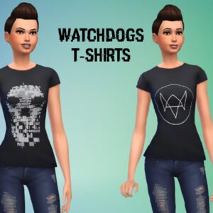 T-shirts noirs Watch Dogs pour femme par Bakie