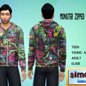 Sweat à capuche zippé Monster pour hommes par Lady Ivory