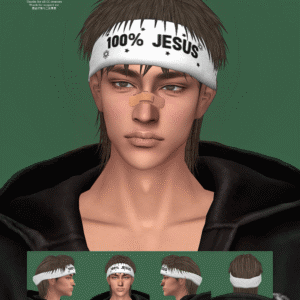 Avatar Sims 4 avec bandeau '100% JESUS' et coiffure Maxis Hair NEYMAR