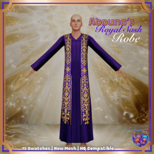 Robe royale pour Sims 4, violet avec motifs dorés, Aboung’s Royal Sash
