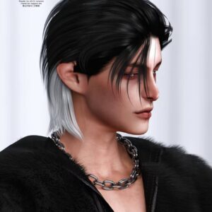 Personnage du jeu Sims 4 avec coupe de cheveux courte grise et collier en chaîne