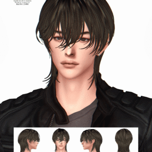 Coiffure longue style anime pour Sims 4, vue de face et profil