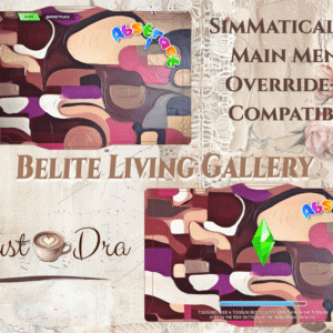 Menu principal personnalisé du jeu Les Sims 4 avec galerie d'appartements Belite Living