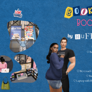 Collection Bookish pour Sims 4 par HuffleFlux : vêtements, accessoires et décoration littéraire.