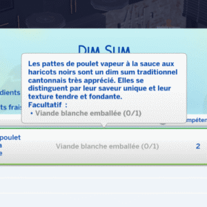Recette Dim Sum : pattes de poulet vapeur cantonaise, niveau 10 cuisine, Les Sims 4