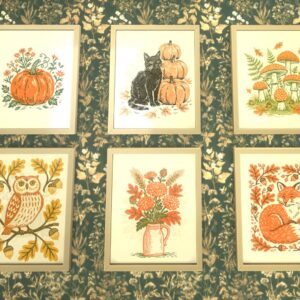 Illustrations automnales pour *Les Sims 4* : citrouille, champignons, animaux et fleurs.