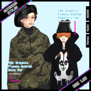 Anorak graphique Y2K pour Sims 4, versions masculine et féminine