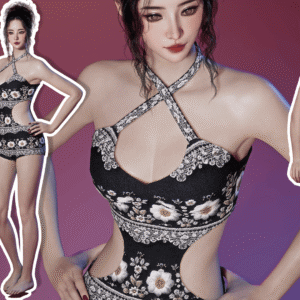 Personnage féminin dans Sims 4 avec tenue élégante à motifs floraux