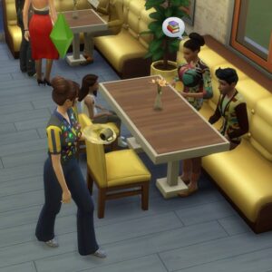 Simulations de Sims 4 : groupe en discussion autour d'une table