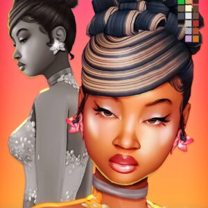 Coiffure 'Coconut Water Hair' pour Sims 4, style élégant avec fleurs.