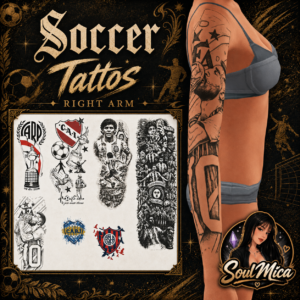 Tatouage footballistique pour Sims 4, bras droit, style vintage.