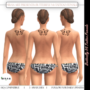 Tatouage papillon Sims 4 féminin, vue arrière avec maillots de bain à motifs