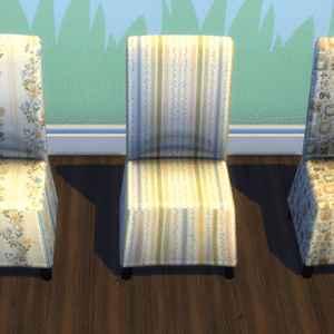 Quatre chaises à motifs du jeu Les Sims 4.